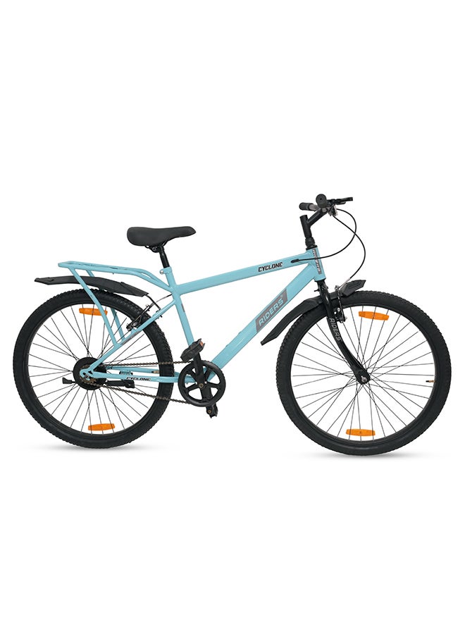Riders Cyclone 26T Mountain Bicycle for Men & Women | Heavy-Duty Steel Frame, Front Suspension & Power Brakes | Inner Cable Routing with Rear Carrier, Mud Guards & Non-Slip Multi-Terrain Tyres | City Ride Cycle | Blue - Image 1