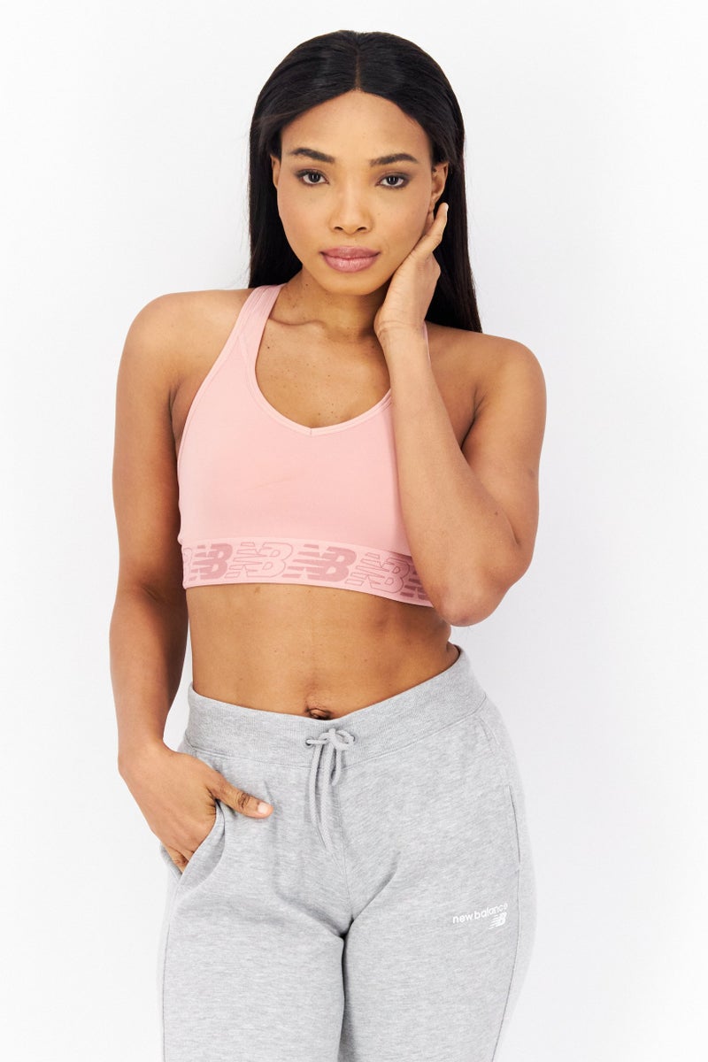 New Balance Women Brand Logo Non-Padded Sports Bra, Peach  - Image 1
