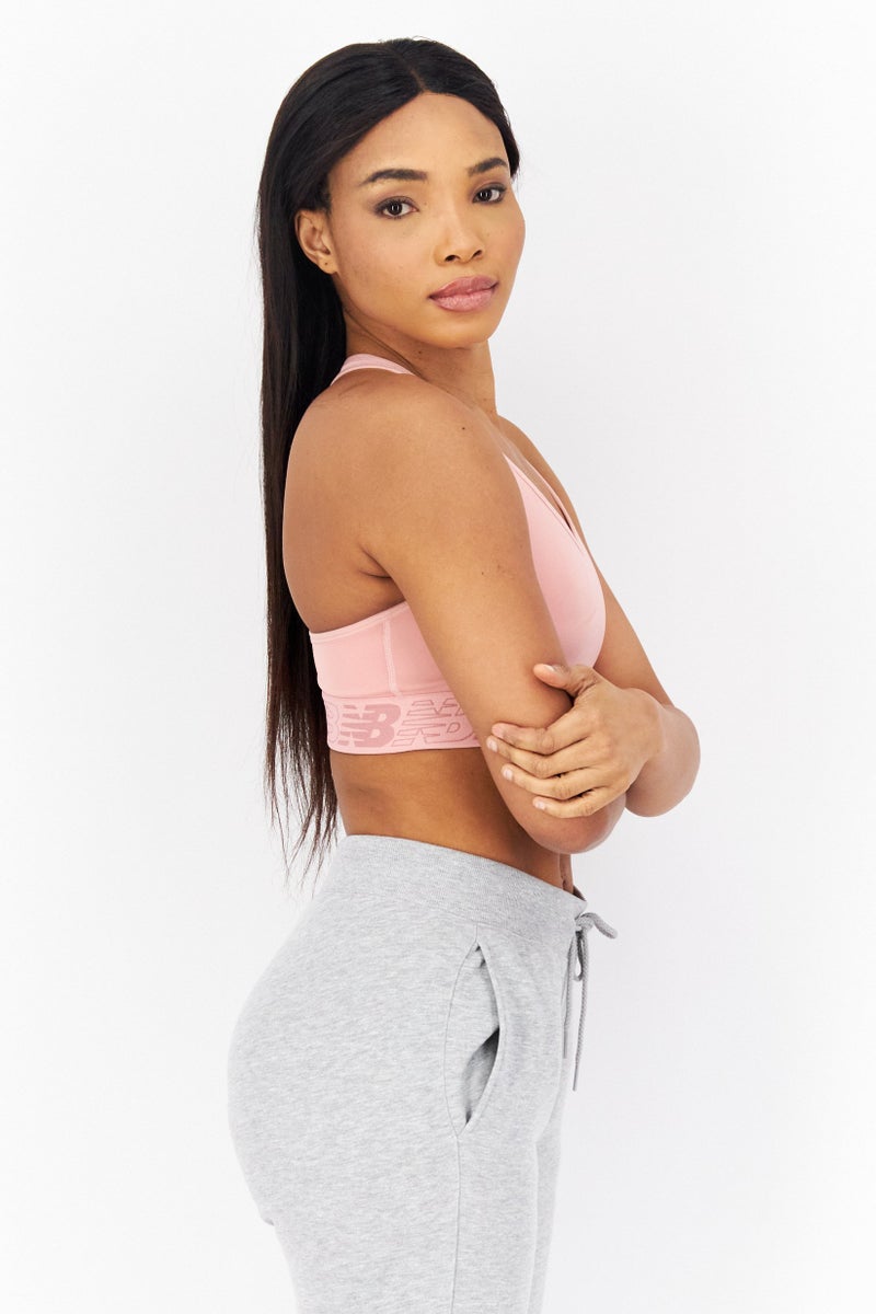 New Balance Women Brand Logo Non-Padded Sports Bra, Peach  - Image 2