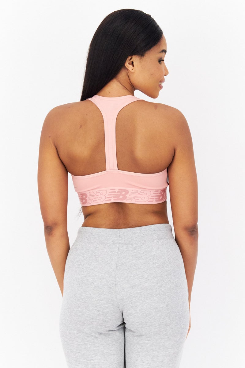 New Balance Women Brand Logo Non-Padded Sports Bra, Peach  - Image 3