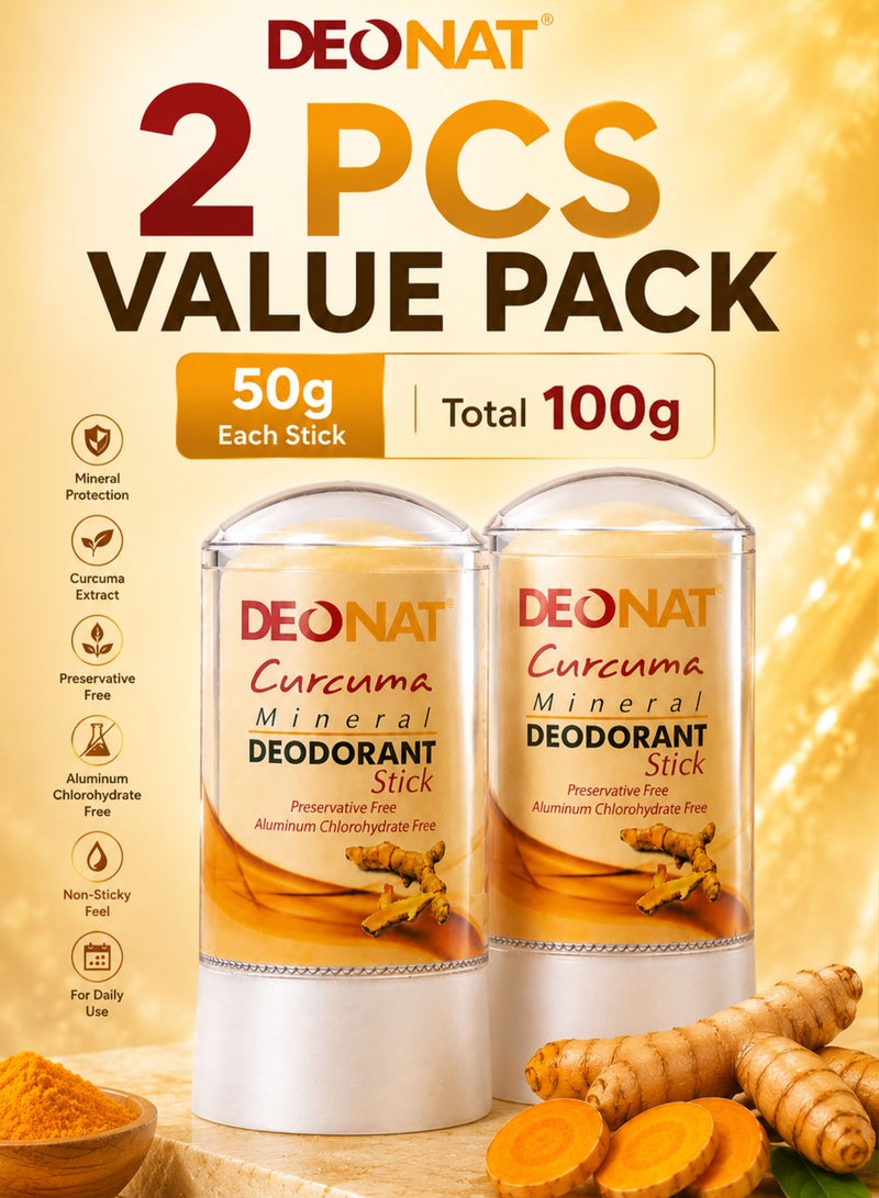 DEONAT Pack of 2 DEONAT Curcuma Mineral Deodorant Stick 50g Each Total 100g Natural Mineral Odor Protection With Curcuma Extract Preservative Free Aluminum Chlorohydrate Free Daily Use - Image 1
