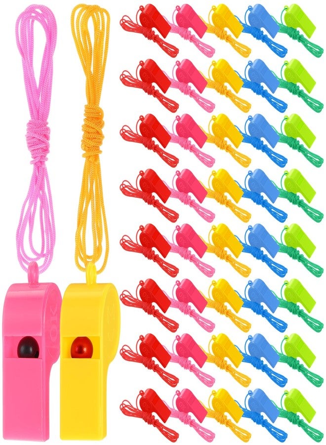 Arrowbash 300 Pcs Plastic Whistles Bulk with Lanyard Loud Crisp Sound Sports Whistle for Christmas Birthday Party Goody Bag Fillers Referees Coaches Survival Emergency Camping, 5 Brilliant Colors - Image 1