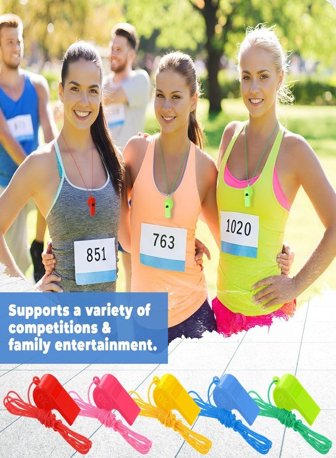 Arrowbash 300 Pcs Plastic Whistles Bulk with Lanyard Loud Crisp Sound Sports Whistle for Christmas Birthday Party Goody Bag Fillers Referees Coaches Survival Emergency Camping, 5 Brilliant Colors - Image 4