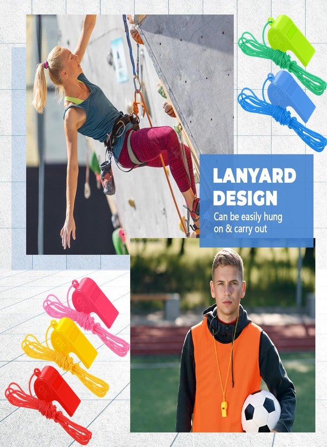 Arrowbash 300 Pcs Plastic Whistles Bulk with Lanyard Loud Crisp Sound Sports Whistle for Christmas Birthday Party Goody Bag Fillers Referees Coaches Survival Emergency Camping, 5 Brilliant Colors - Image 3