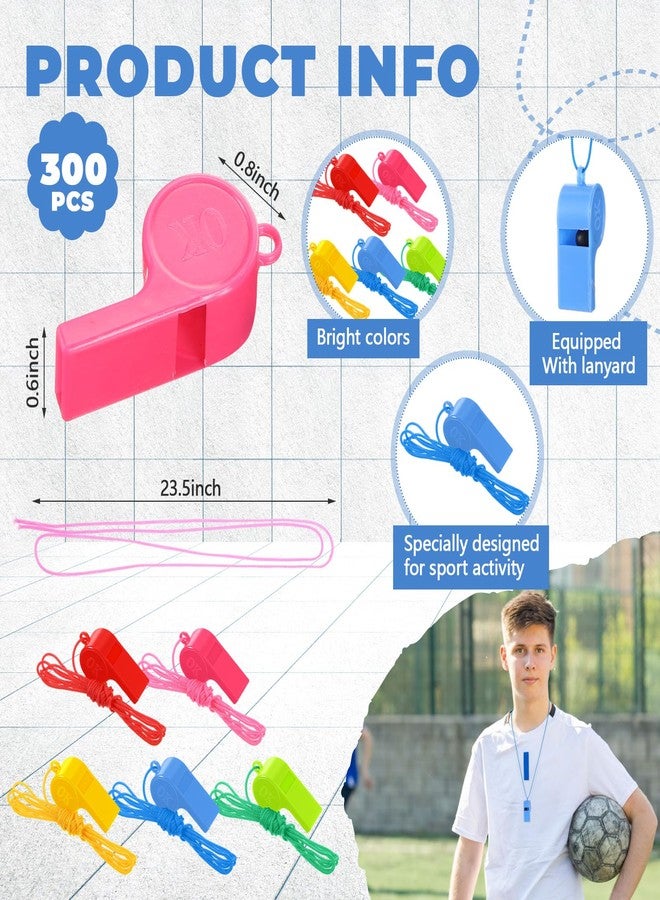 Arrowbash 300 Pcs Plastic Whistles Bulk with Lanyard Loud Crisp Sound Sports Whistle for Christmas Birthday Party Goody Bag Fillers Referees Coaches Survival Emergency Camping, 5 Brilliant Colors - Image 2