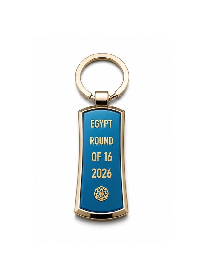 Egypt Football Round of 16 2026 Commemorative Metal Keychain, Blue and Gold, 1 Piece - Image 1