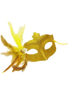 Sable Glitter Embroidered Side Feathered Christmas Mask Gold Color
