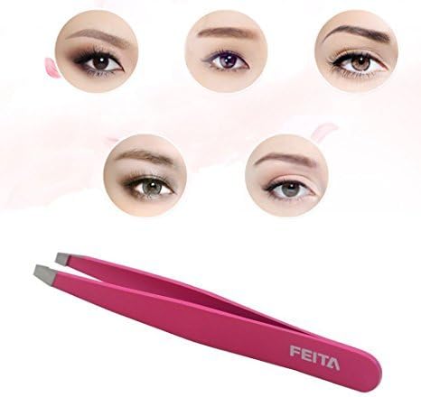 FEITA ملقط دقيق للحواجب من فيتا مجموعة ملاقط حواجب من الفولاذ المقاوم للصدأ بزاوية مع حقيبة سفر لإزالة شعر الوجه للنساء باللون الوردي 2 قطعة - Image 5