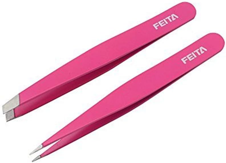 FEITA ملقط دقيق للحواجب من فيتا مجموعة ملاقط حواجب من الفولاذ المقاوم للصدأ بزاوية مع حقيبة سفر لإزالة شعر الوجه للنساء باللون الوردي 2 قطعة - Image 3