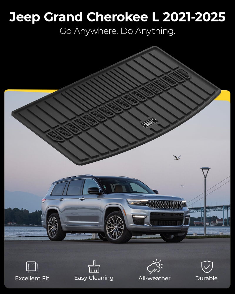 3W Cargo Liner Compatible for Jeep Grand Cherokee L 2021-2025 All Weather Custom Fit TPE Cargo Tray Heavy Duty Trunk Mats, Black - Image 2