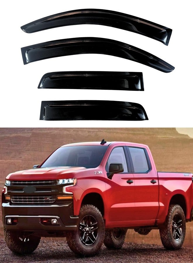 KPY Window Visor for 2019-2024 GMC Sierra Crew Cab & Chevrolet Chevy Silverado 1500 Crew Cab, 2500HD 3500HD 2020-2024, 4PC Rain Guards Tape-On Style, 2019 2020 2021 2022 2023 2024 (Crew Cab Only) - Image 1