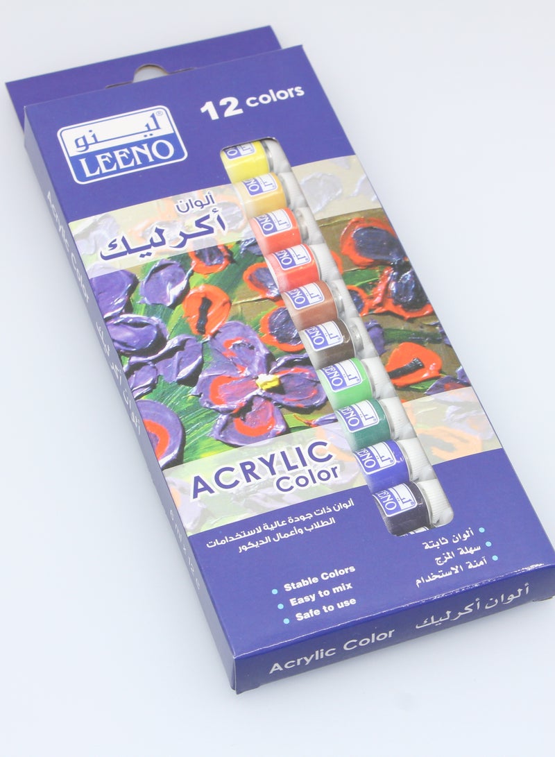 لينو مجموعة ألوان أكريليك مكونة من 12 قطعة متعدد الألوان 12 مل