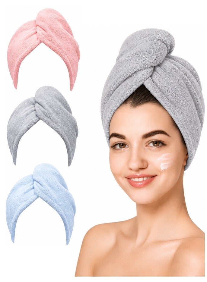 Ringfinity 3PCS Microfiber Hair Towel Wrap for Women – Quick Dry Super Absorbent Hair Turban Towel Set with Button Loop – Soft Anti Frizz Microfiber Hair Drying Towel for Home Spa Gym Travel - Image 1