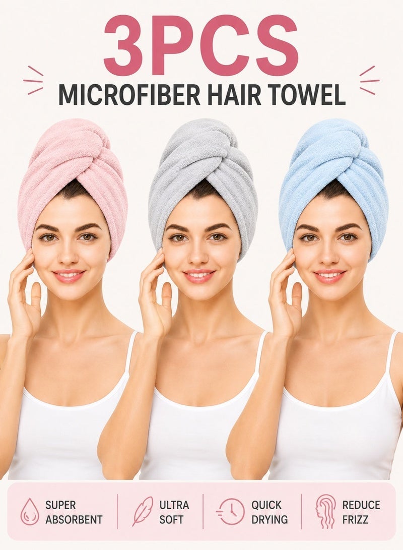Ringfinity 3PCS Microfiber Hair Towel Wrap for Women – Quick Dry Super Absorbent Hair Turban Towel Set with Button Loop – Soft Anti Frizz Microfiber Hair Drying Towel for Home Spa Gym Travel - Image 2