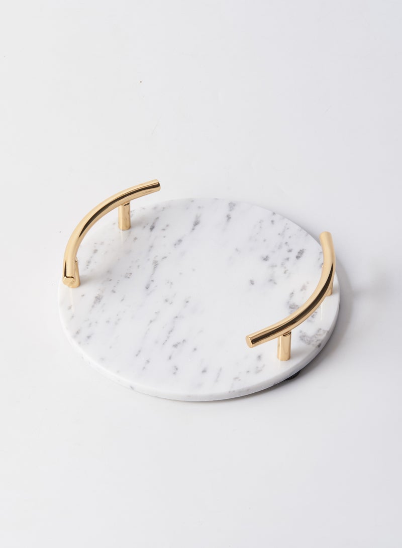 1Chase Round Marble Tray with Gold Handle 25CM Dia - Image 1