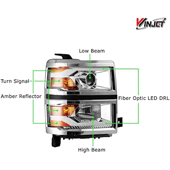 Winjet Compatible With 20142015 Chevrolet Silverado 1500 Led Drl Bar Projector Headlights Chrome Wj100382C01 - Image 2