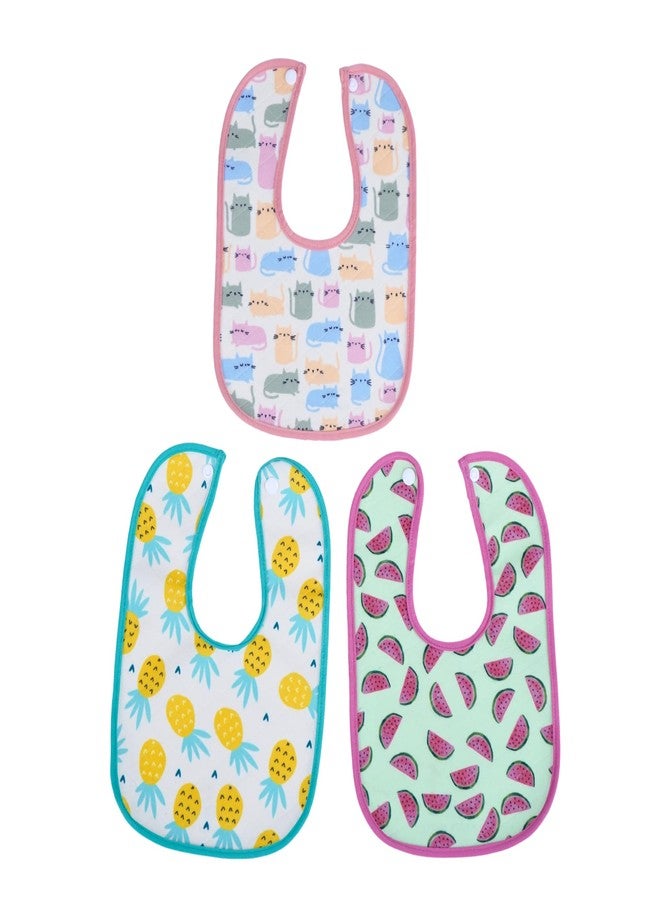 Happy Matty مجموعة مرايل رضاعة الأطفال من هابي ماتي، سريعة الجفاف وقابلة للغسل، 3 قطع، متعددة الألوان، من 0 إلى 3 سنوات، بتصميمات قطة وأناناس وبطيخ، حجم كبير (28 سم × 20 سم). - Image 5