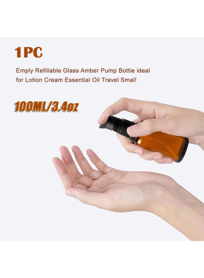 tupwel (100ml /3.4oz) - 1PC Empty Upscale Amber Glass Pump Press Bottles Vial Tube Containers Pot For Face Cream Makeup Facial Cleanser Toiletries Toner Liquid Cosmetics Shampoo Lotion Emulsion (100ML/3.4oz) - Image 5