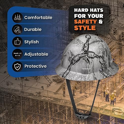 Acerpal Full Brim Non-Vented Chain Art Design Matte Finish OSHA Hard Hat with 6 Point Suspension - Image 2