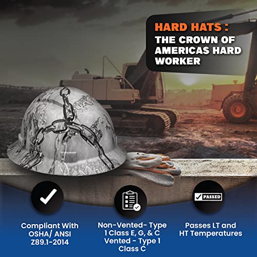 Acerpal Full Brim Non-Vented Chain Art Design Matte Finish OSHA Hard Hat with 6 Point Suspension - Image 5