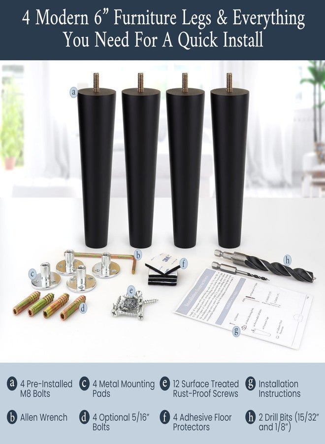 Airy Abode Premium Black Wood Furniture Legs (Full Install Kit) - Pick Your Size and Color - Image 2