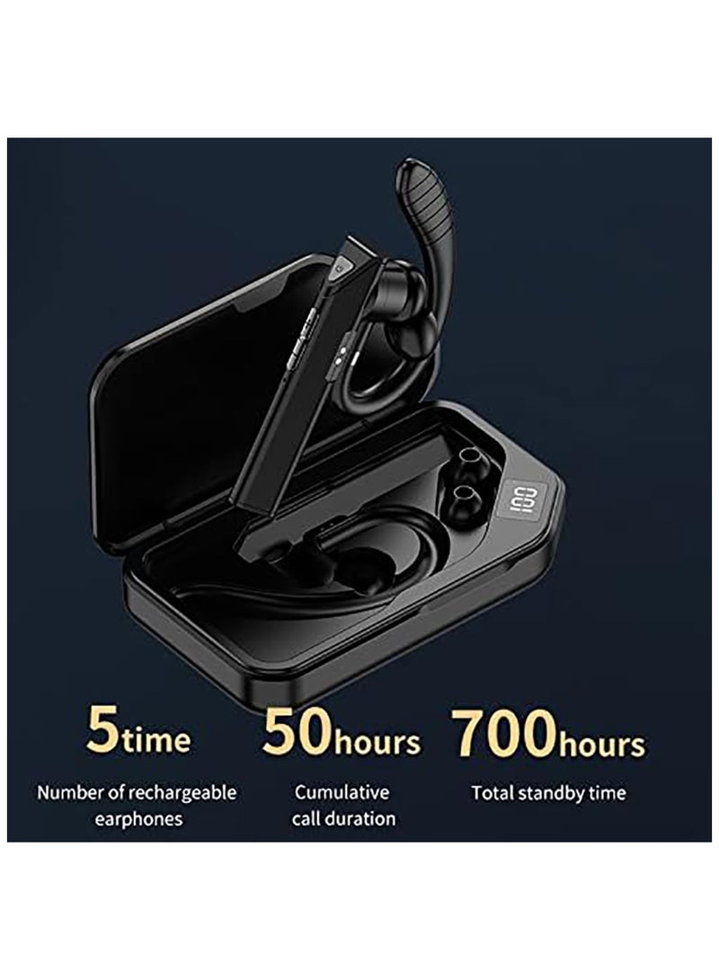 Business Bluetooth Headset Wireless Headset Single Ear Hook with LED Display Headset CVC Noise Canceling Headset Hands-Free Headset 500mAh Battery Suitable for Business Work and Driving (K3-Black) - Image 3