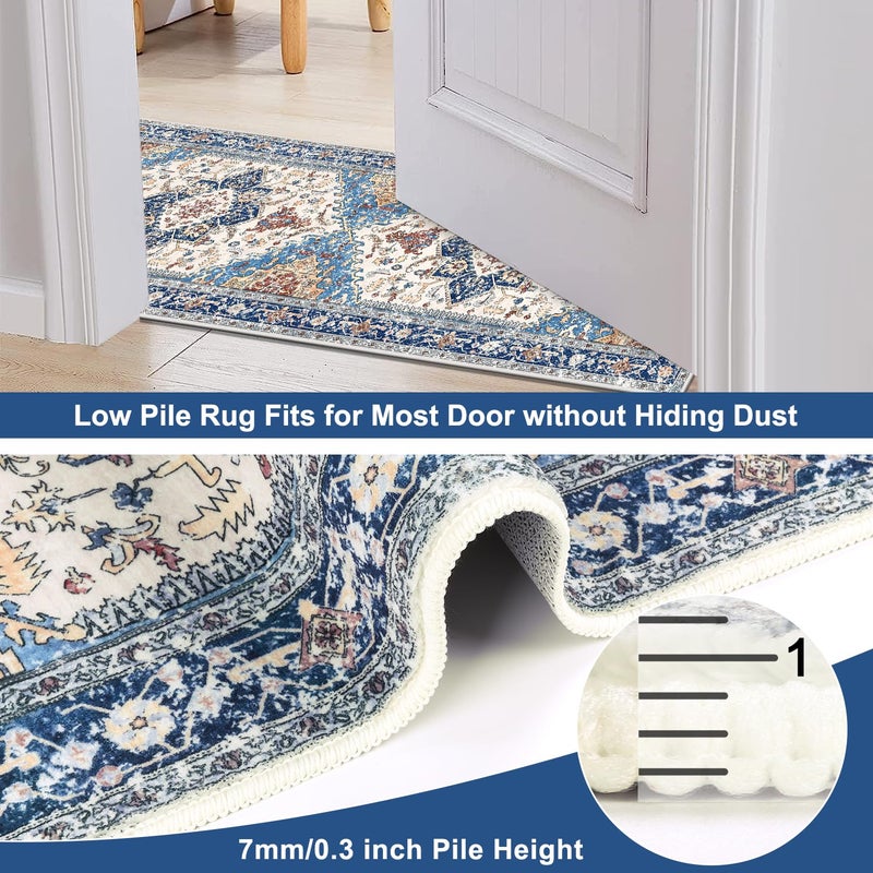 Yamaziot Washable Runner Rug, 2x8 Non-Slip Boho Vintage Hallway Rug with Rubber Backing, Low Pile Faux Wool Distressed Carpet Runner for Bedroom, Kitchen, Laundry, Entrance - Image 5