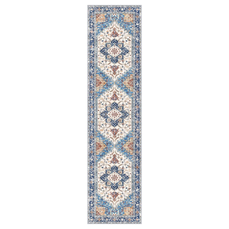Yamaziot Washable Runner Rug, 2x8 Non-Slip Boho Vintage Hallway Rug with Rubber Backing, Low Pile Faux Wool Distressed Carpet Runner for Bedroom, Kitchen, Laundry, Entrance - Image 2