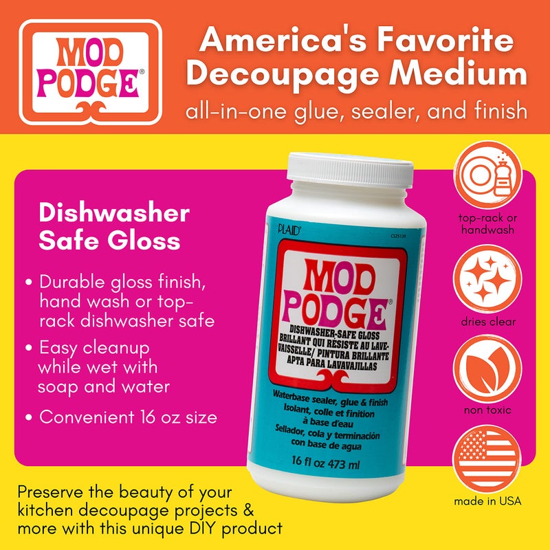 Mod Podge Dishwasher Safe Waterbase Sealer, Glue and Finish (16-Ounce), CS25139 Gloss - Image 2