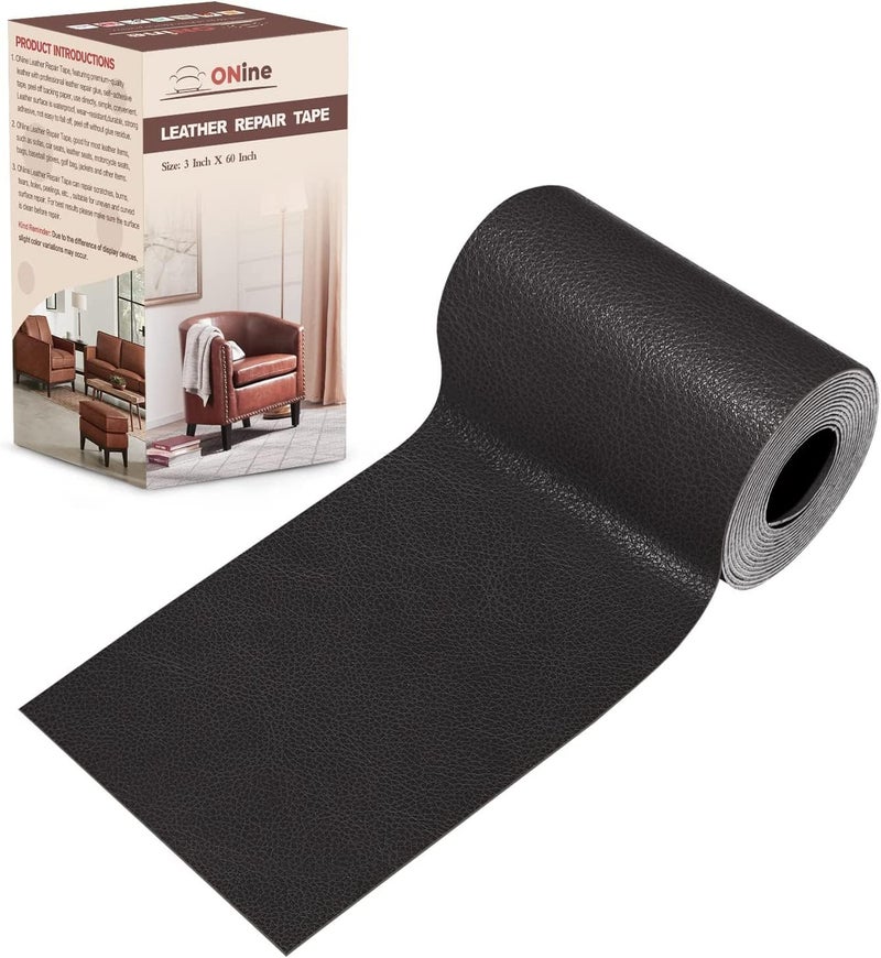 ONine Leather Repair PatchLeather Repair Tape 3 x 60 inches Leather Repair Patch for FurnitureVinyl Repair KitLeather Couch Patchfor Sofas Furniture Car Seats Office ChairsDark Grey Leather