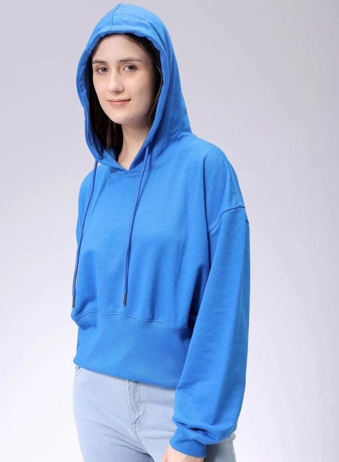 Women Regular Fit Solid Hooded Neck Long Sleeve Balloon Sweatshirt