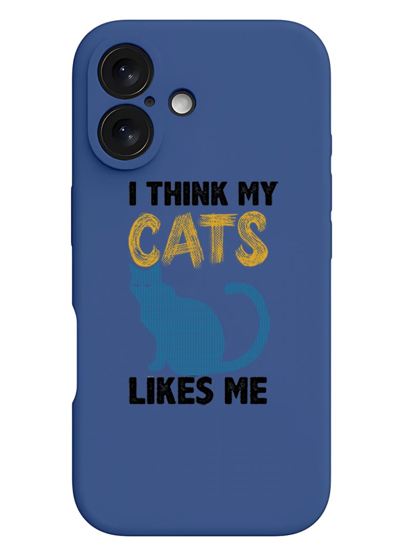 Theodor iPhone 16 Plus Blue Protective Slim Fit Case Liquid Silicone Cover with Full Body Protection Anti-Scratch Shockproof Case For iPhone - I think my cats like me black - Image 1