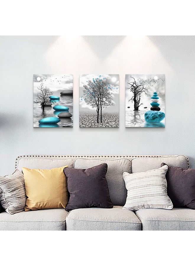 DZRWUBHS Canvas Wall Art for Living Room Wall Decor for Bedroom Bathroom Black and White Paintings Modern 3 Piece Framed Canvas Art Prints Ready to Hang Inspirational Abstract Blue Pictures Home Decorations - Image 4