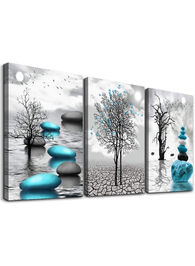 DZRWUBHS Canvas Wall Art for Living Room Wall Decor for Bedroom Bathroom Black and White Paintings Modern 3 Piece Framed Canvas Art Prints Ready to Hang Inspirational Abstract Blue Pictures Home Decorations - Image 1