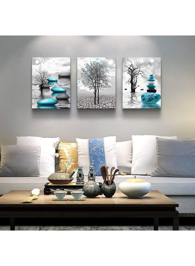 DZRWUBHS Canvas Wall Art for Living Room Wall Decor for Bedroom Bathroom Black and White Paintings Modern 3 Piece Framed Canvas Art Prints Ready to Hang Inspirational Abstract Blue Pictures Home Decorations - Image 5