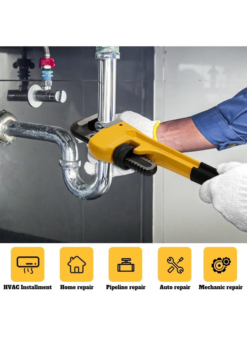 مفتاح أنابيب مقاس 10 بوصات، مفتاح قابل للتعديل من الفولاذ المطاوع عالي التحمل مع ترس دودي دقيق وفك مسنن، لأعمال السباكة وصيانة الأنابيب - Image 2