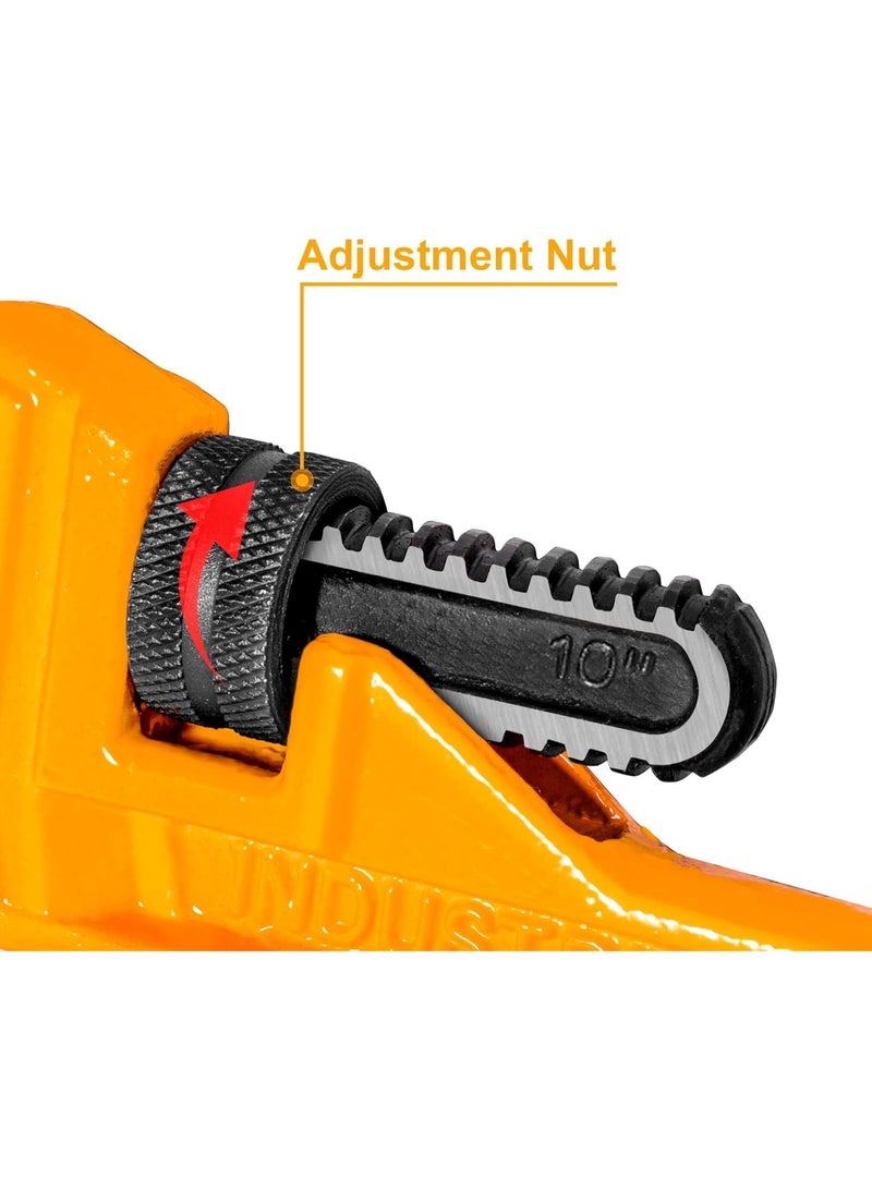 مفتاح أنابيب مقاس 10 بوصات، مفتاح قابل للتعديل من الفولاذ المطاوع عالي التحمل مع ترس دودي دقيق وفك مسنن، لأعمال السباكة وصيانة الأنابيب - Image 3