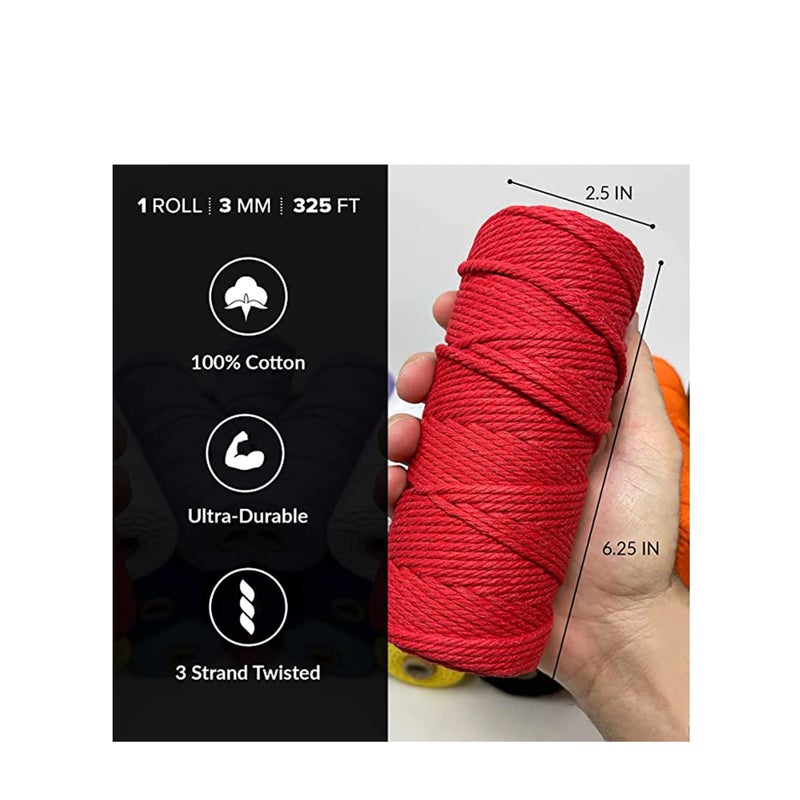 Zikra Macrame Cord, Gold 100% Cotton Cord Rope for Macrame 3 mm Natural and Colored Craft String Yarn Materials 100 m Long - Image 5