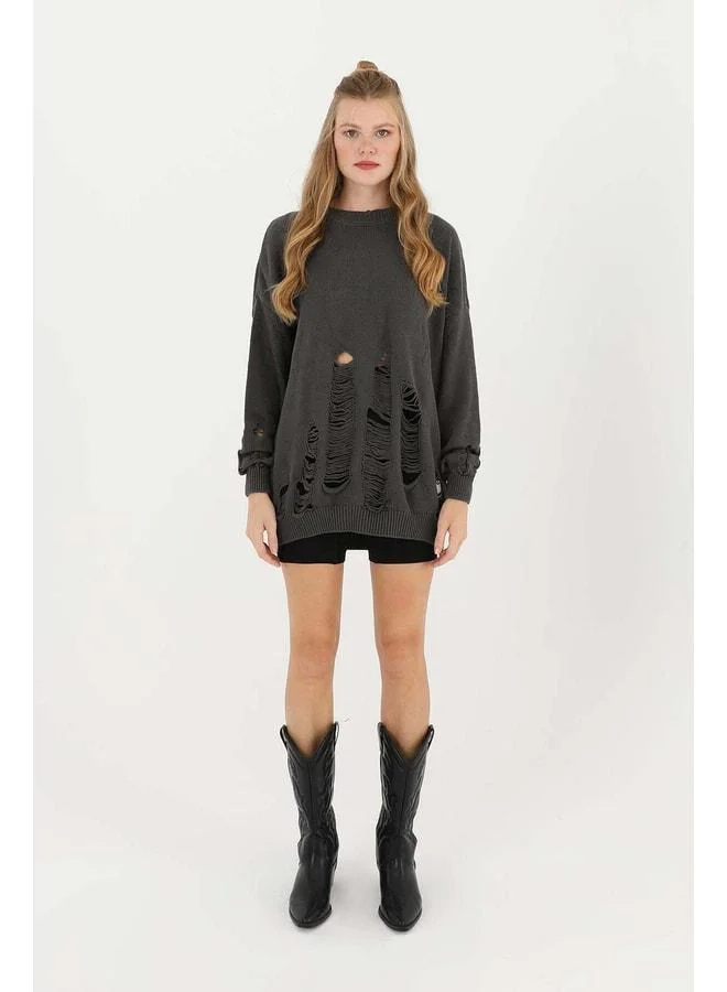 Soul Women's Torn Knit Tunic - 32034TUN - ANTHRACITE