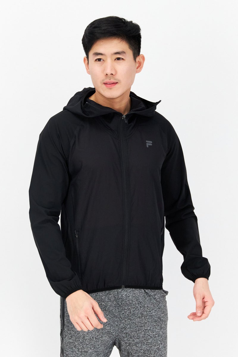 FILA سترة تدريب رياضية للرجال بأكمام طويلة، باللون الأسود - Image 1