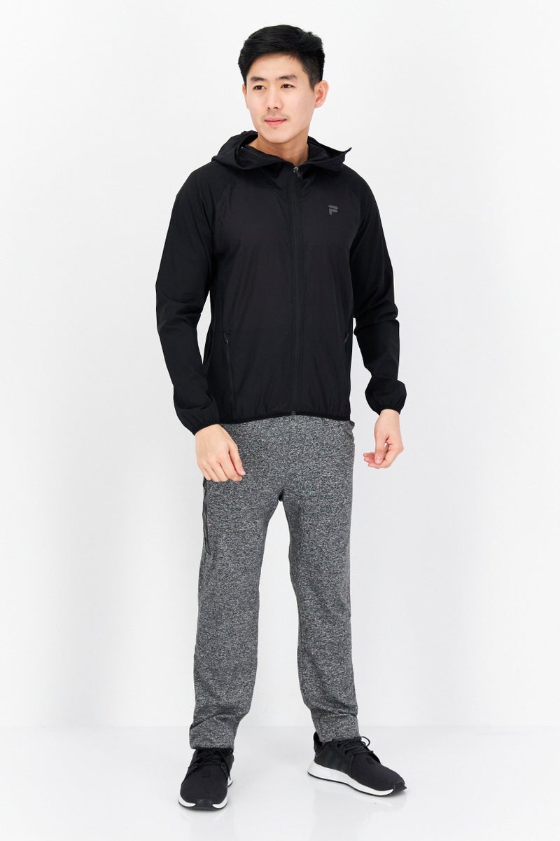 FILA سترة تدريب رياضية للرجال بأكمام طويلة، باللون الأسود - Image 2