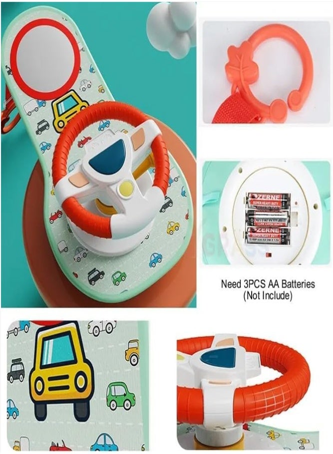 BELLSBERRY Baby Car Seat Steering Wheel Toy with Mirror, Music, Lights & Driving Sounds – Sensory Stroller Toy for Infants - Image 4