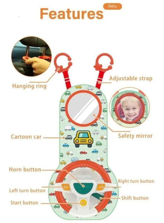 BELLSBERRY Baby Car Seat Steering Wheel Toy with Mirror, Music, Lights & Driving Sounds – Sensory Stroller Toy for Infants - Image 2