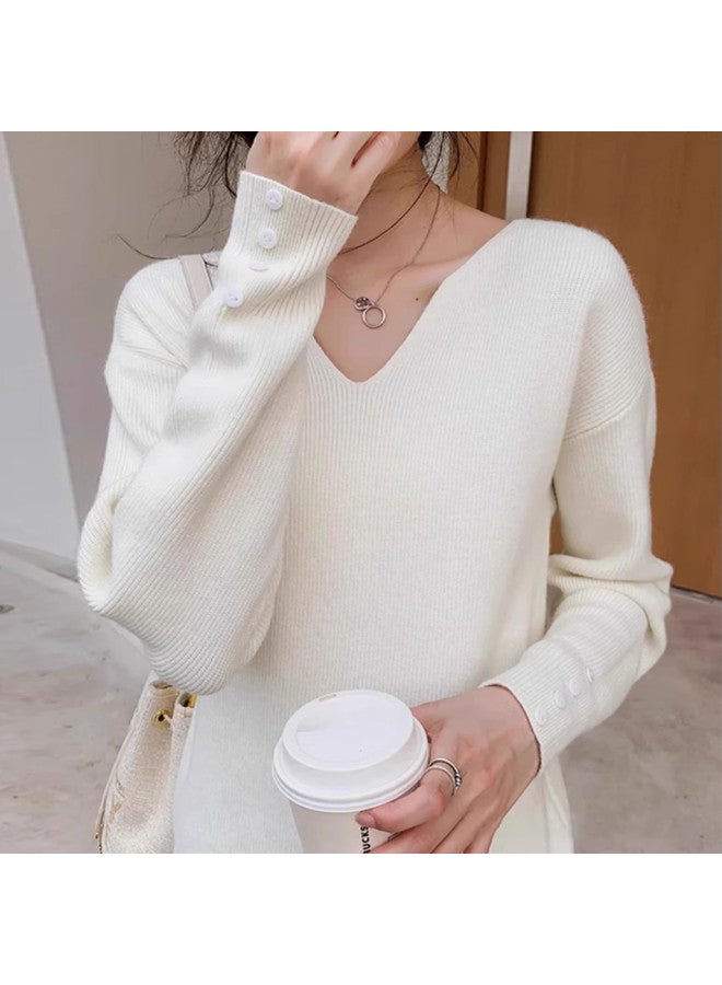 Modal Lazy Style Soft Solid Color V-Neck Knitted Long Sleeve Base Shirt, Autumn Winter Women'S Gentle And Casual Top For Layering - Image 3