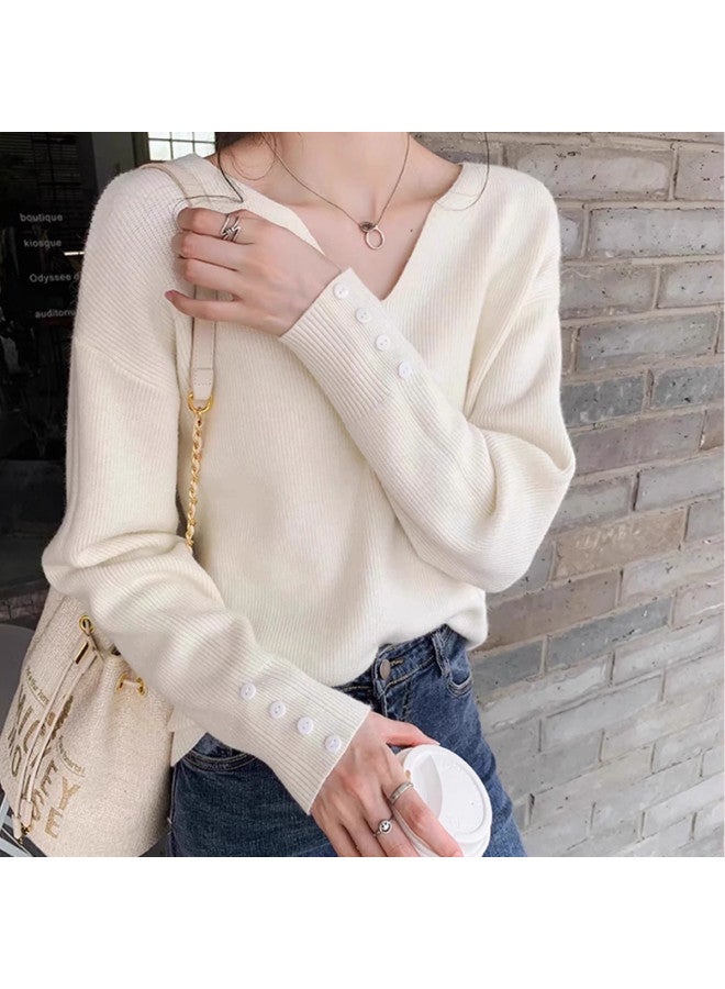 Modal Lazy Style Soft Solid Color V-Neck Knitted Long Sleeve Base Shirt, Autumn Winter Women'S Gentle And Casual Top For Layering - Image 2