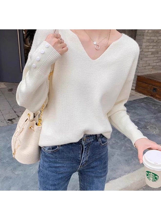 Modal Lazy Style Soft Solid Color V-Neck Knitted Long Sleeve Base Shirt, Autumn Winter Women'S Gentle And Casual Top For Layering - Image 5