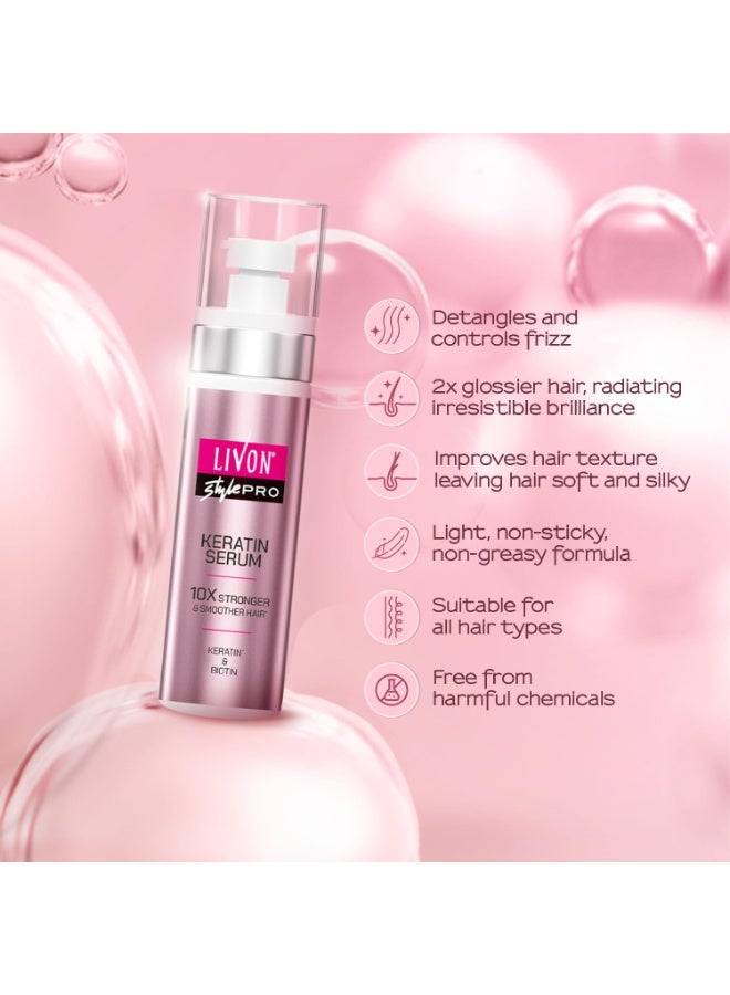 Livon Style Pro Keratin Hair Serum for Women | 10X Stronger & Smoother Hair| With Keratin & Biotin| All Hair Types| 100 ml - Image 3