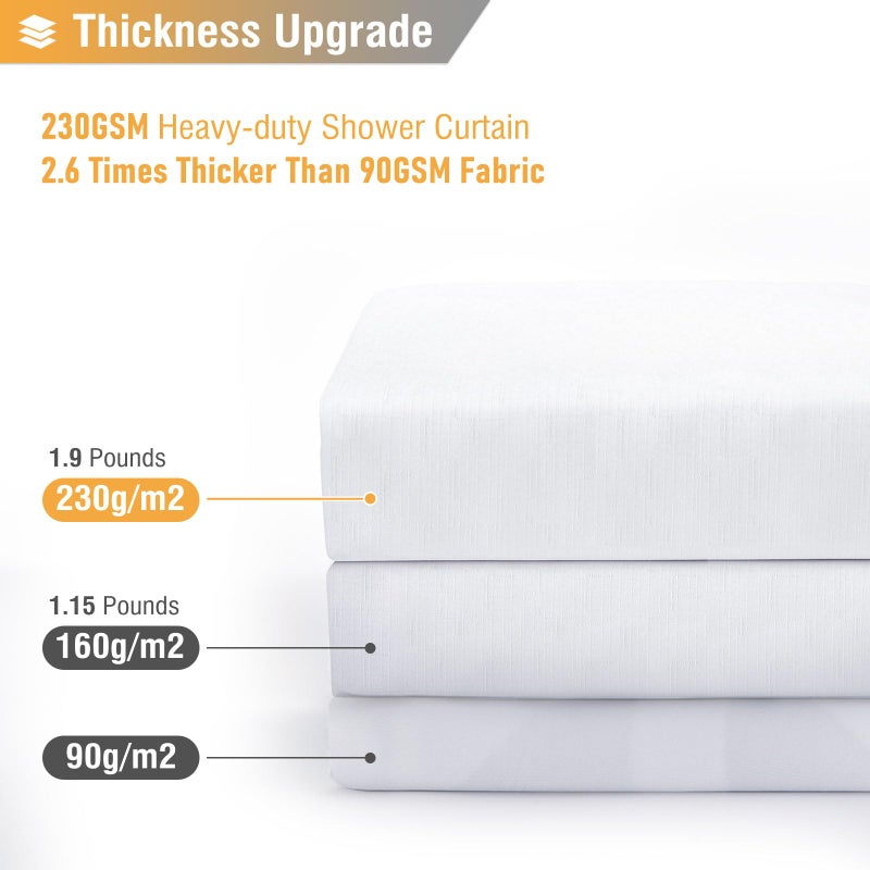 BTTN White Fabric Shower Curtain - Linen Textured Heavy Duty Waterproof Cloth Shower Curtain Set with 12 Plastic Hooks, Hotel Luxury Weighted Polyester Decorative Bath Curtains for Bathroom - 72"x72" - Image 4