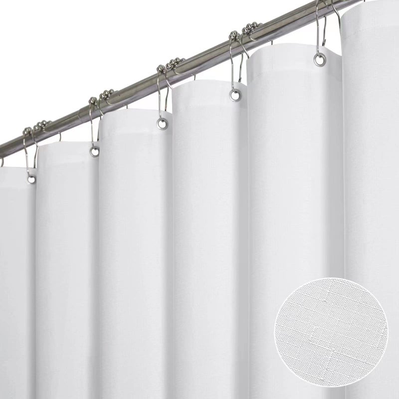 BTTN White Fabric Shower Curtain - Linen Textured Heavy Duty Waterproof Cloth Shower Curtain Set with 12 Plastic Hooks, Hotel Luxury Weighted Polyester Decorative Bath Curtains for Bathroom - 72"x72" - Image 1