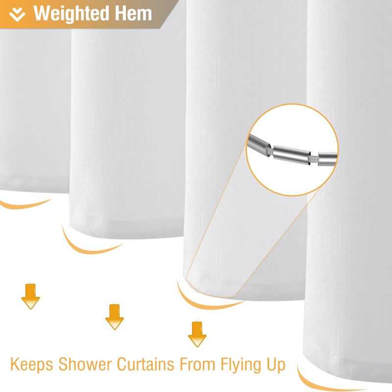 BTTN White Fabric Shower Curtain - Linen Textured Heavy Duty Waterproof Cloth Shower Curtain Set with 12 Plastic Hooks, Hotel Luxury Weighted Polyester Decorative Bath Curtains for Bathroom - 72"x72" - Image 5